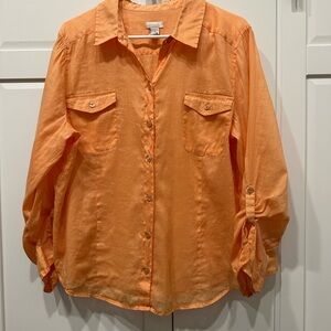 Chico’s size 3,xl,Orange Button-Up Shirt,lightweight,resort,travel,spring